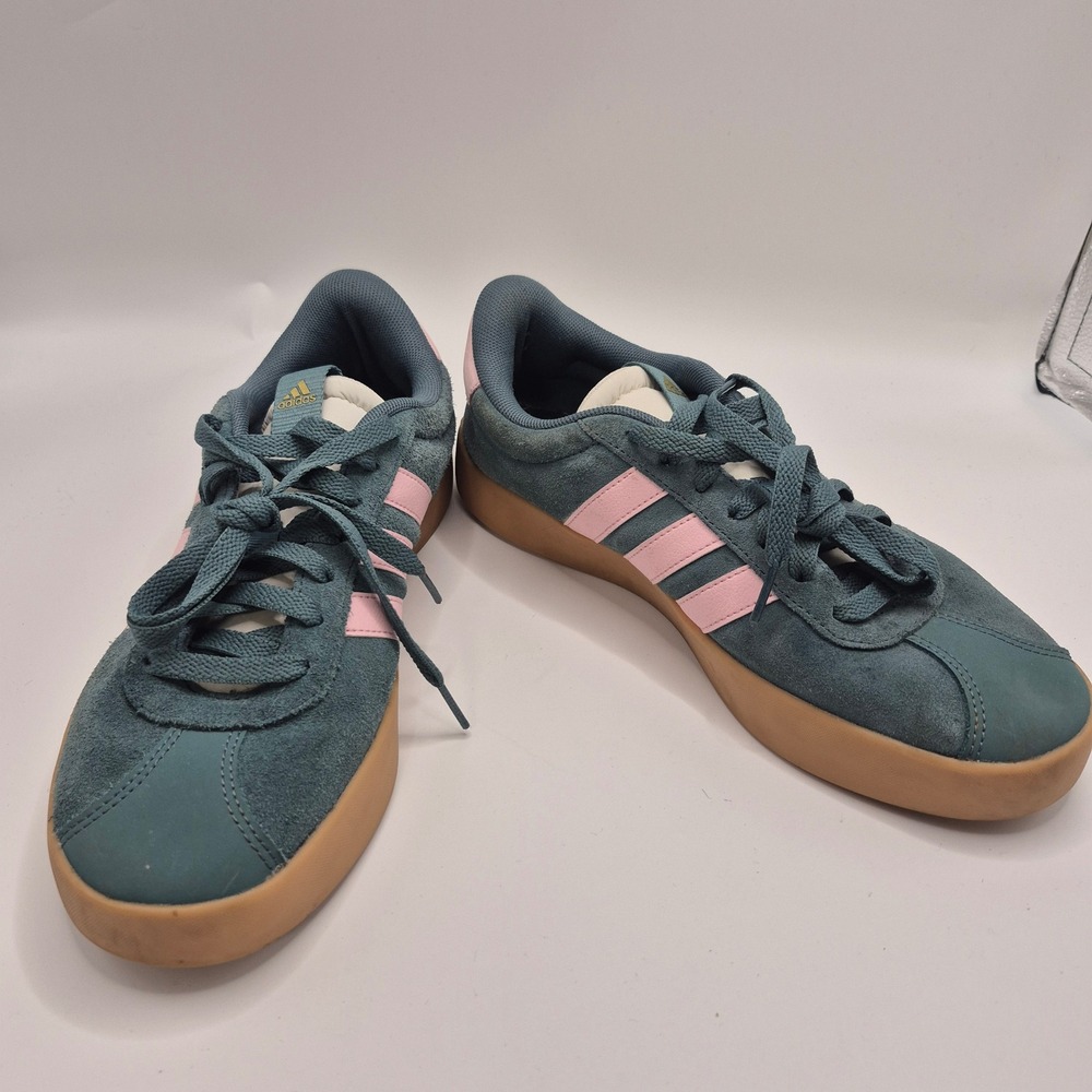 Adidas VL Court 3.0 Dark Teal Pink Suede Gum Sole Sneakers Mens 9 ID6285